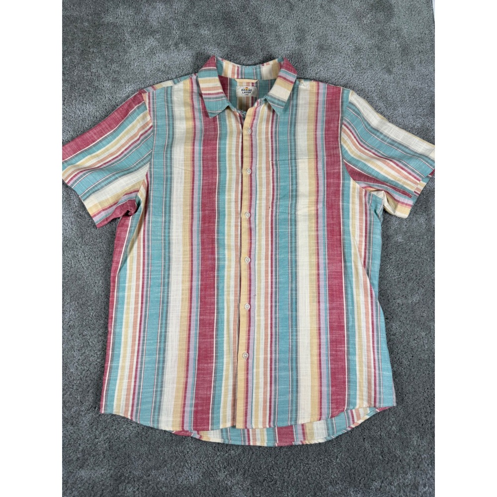 Marine Layer Mens Large Multicolor Striped Short Sleeve Button Down Shirt 14371
